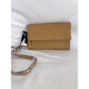 INC Convertible Crossbody Bag Chain Strap Wallet Clutch Tan‎ One Size